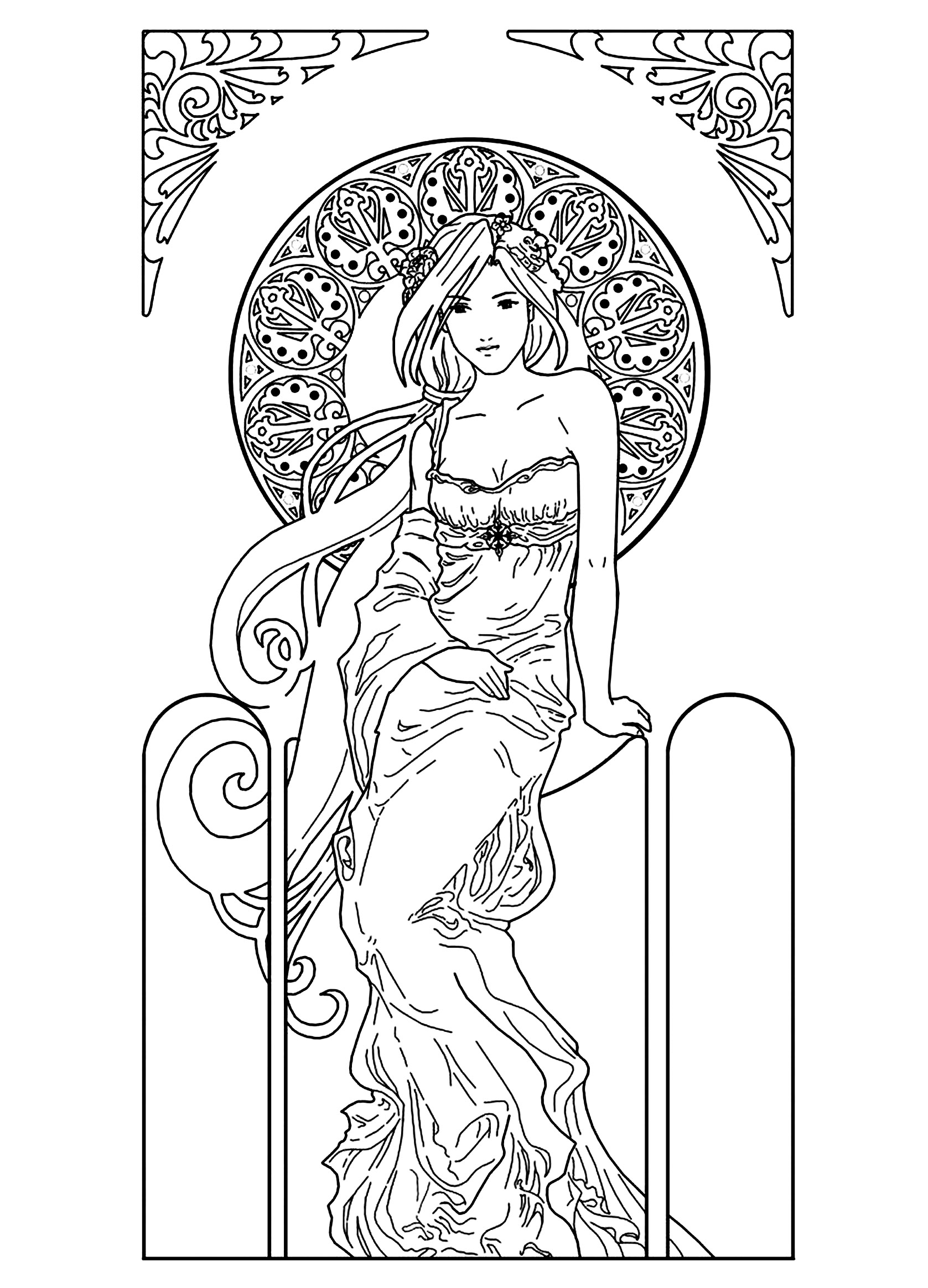 Coloriage Dessin Femme Inspiration Art Nouveau - Art à imprimer