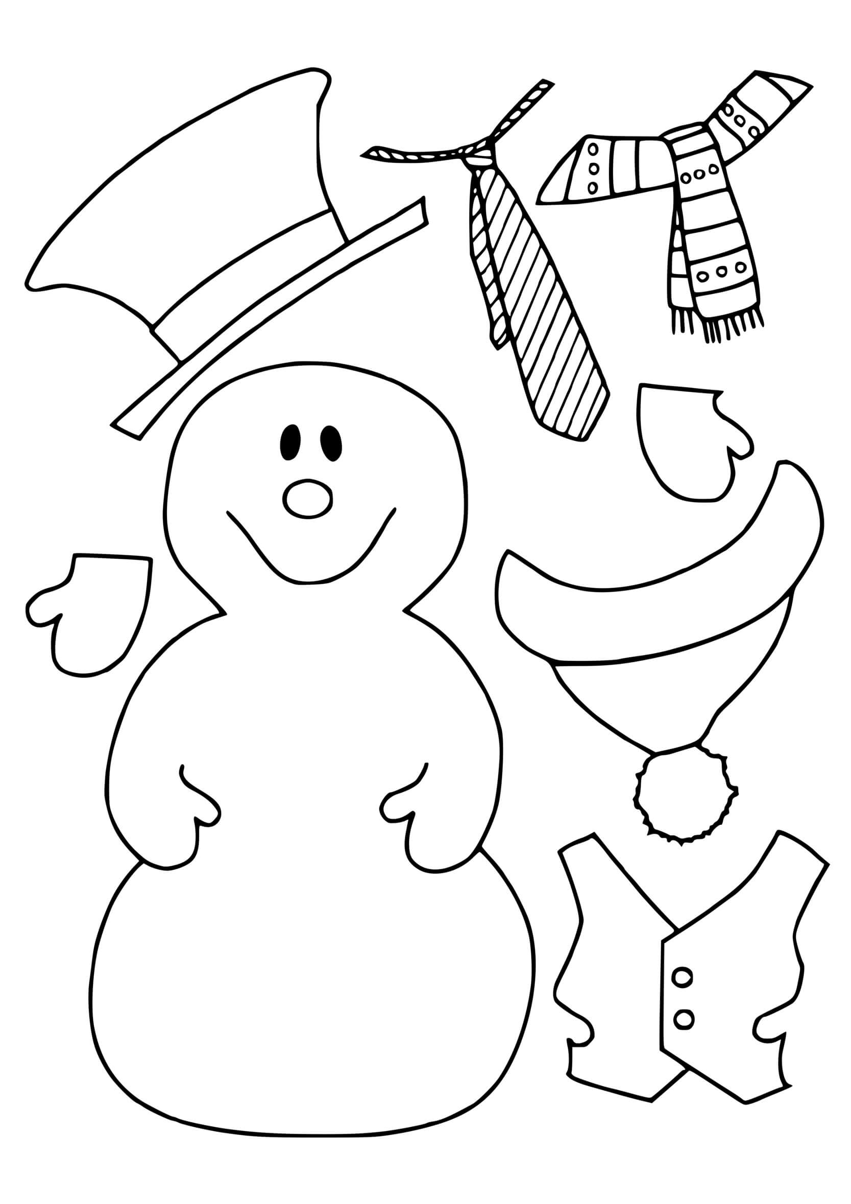 Coloriage Dessin Hiver Maternelle Bonhomme De Neige Avec Ses Habits - Hiver à imprimer