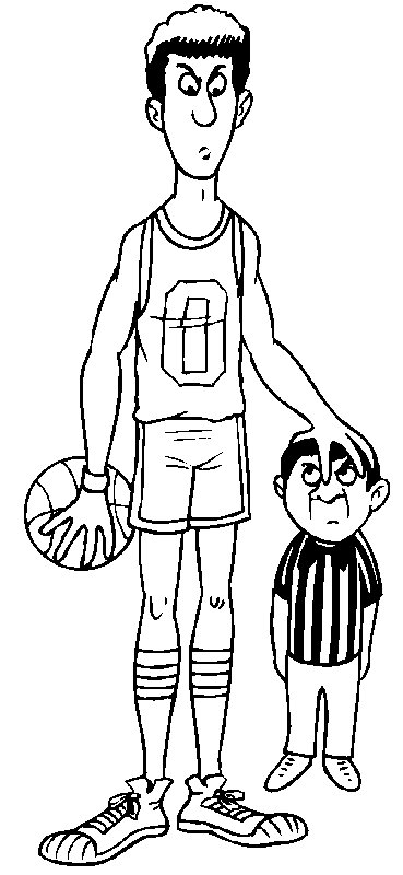 Coloriage Dessin Joueur De Basket Avec Un Petit Arbitre - Basketball à imprimer