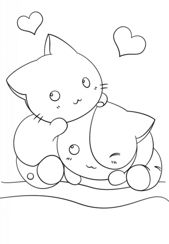 Coloriage Chatons kawaii adorables - Dessin à imprimer