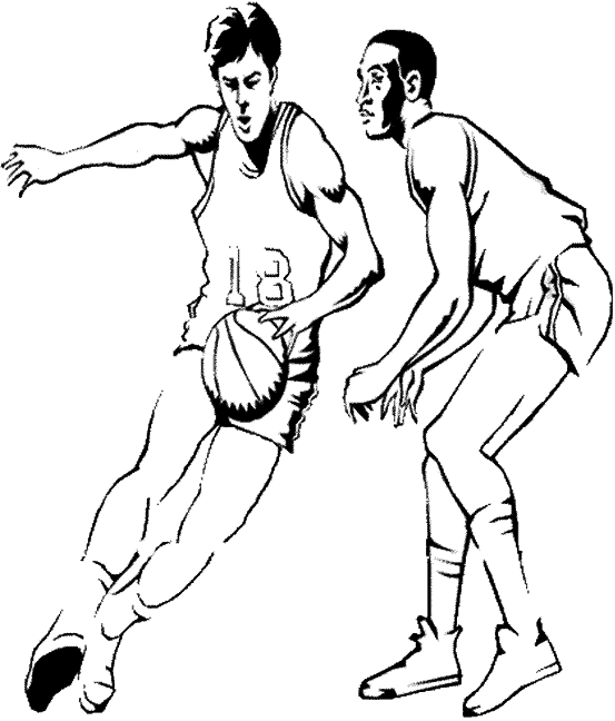 Coloriage Dessin Le Joueur 18 Drible Le Defenseur - Basketball à imprimer