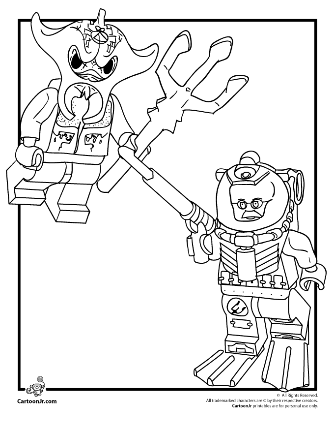 Coloriage Minifigurine Lego avec accessoires colorés - Lego à imprimer