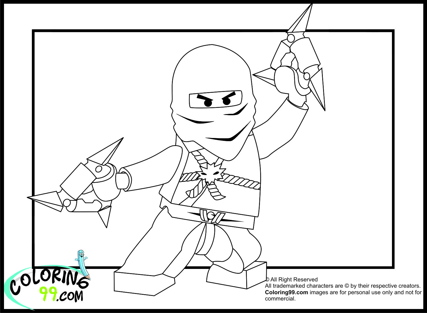 Coloriage Figurine Lego souriante avec accessoires - Lego à imprimer