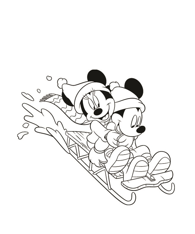 Coloriage Dessin Mickey Minie Glisse Sur La Neige - Mickey à imprimer