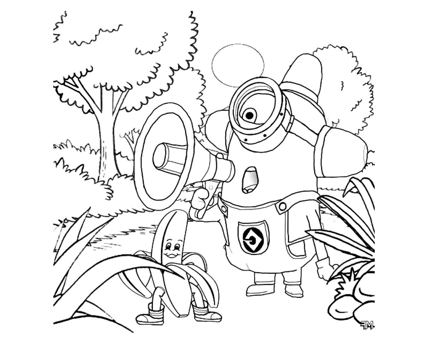Coloriage Dessin Minion Dans La Forêt - Minions à imprimer