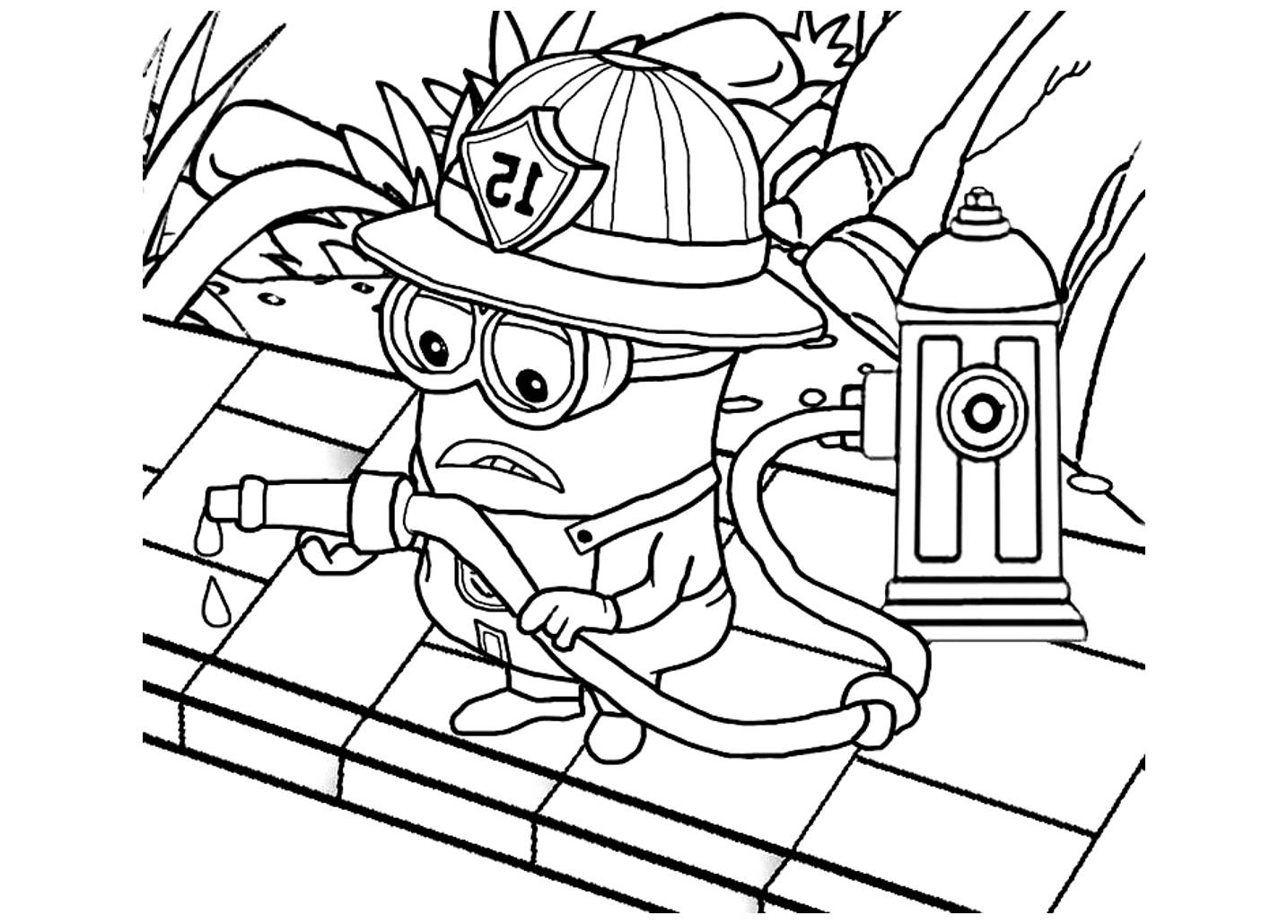 Coloriage Dessin Minion Le Pompier - Minions à imprimer