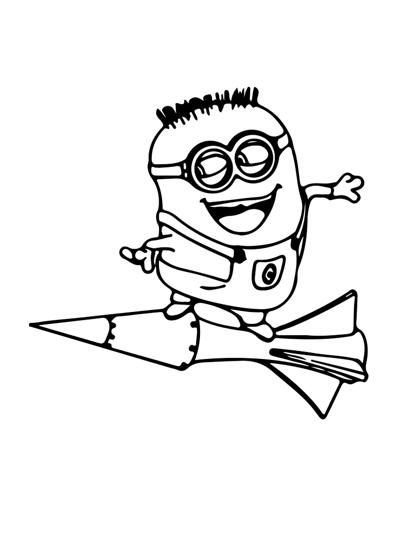 Coloriage Dessin Minion Sur Une Fusée - Minions à imprimer