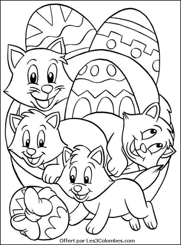 Coloriage Lapin de Pâques avec œuf décoré - Pâques à imprimer
