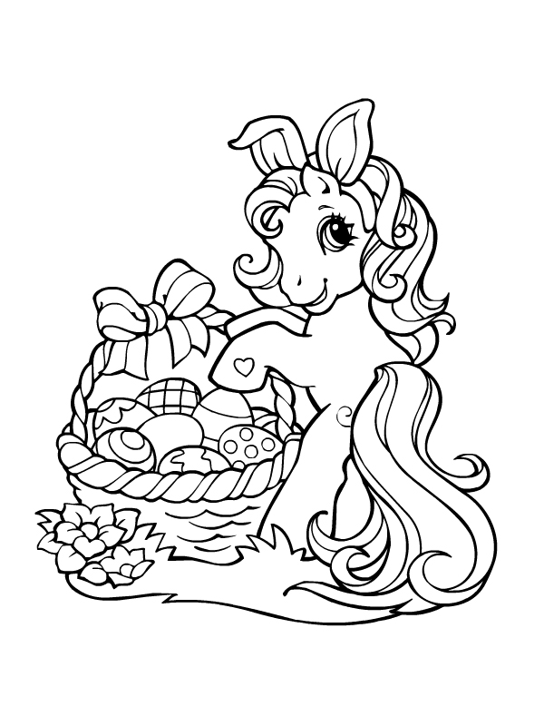 Coloriage Lapin de Pâques courant avec panier d'œufs - Pâques à imprimer