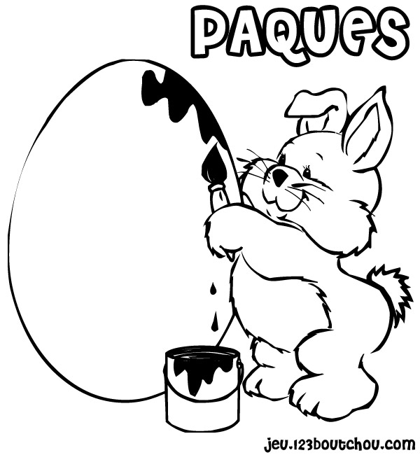 Coloriage Lapin de Pâques avec œuf décoré - Pâques à imprimer