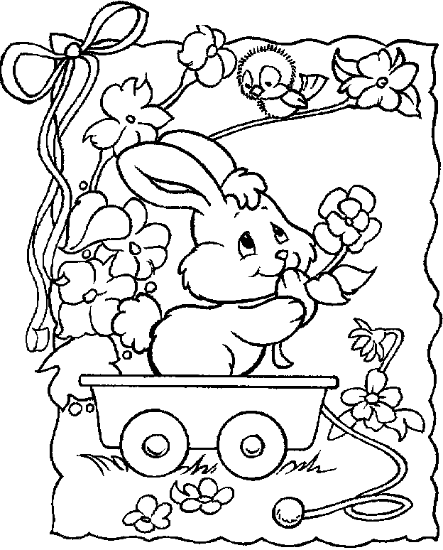 Coloriage Panier de Pâques fleuri - Pâques à imprimer