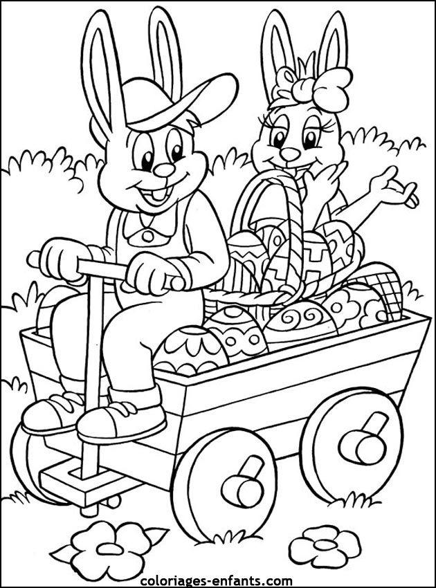 Coloriage Lapin de Pâques avec œuf décoré - Pâques à imprimer