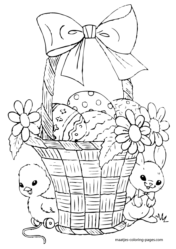 Coloriage Poussins et œufs de Pâques colorés - Pâques à imprimer