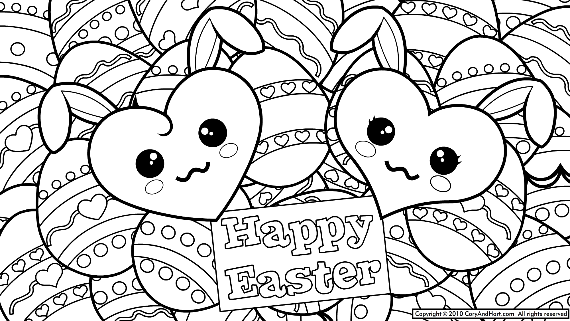 Coloriage Lapin de Pâques avec panier d'œufs - Pâques à imprimer