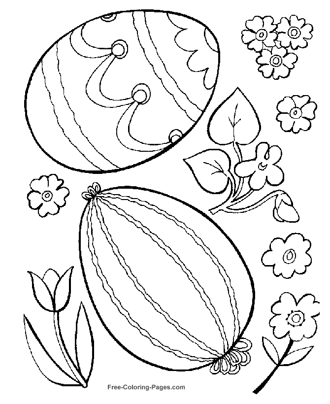 Coloriage Scène de Pâques printanière avec fleurs - Pâques à imprimer