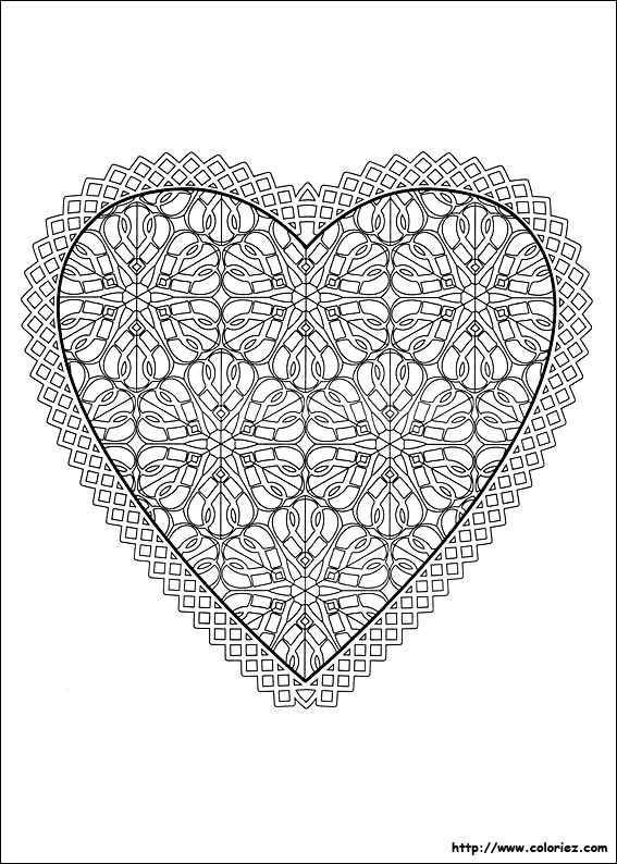 Coloriage Cœur enlacé avec fleurs de Saint-Valentin - Saint-Valentin à imprimer