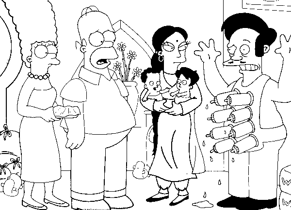 Coloriage Dessin Simpson Apu Avec Sa Femme Et Ses Enfants - Simpson à imprimer