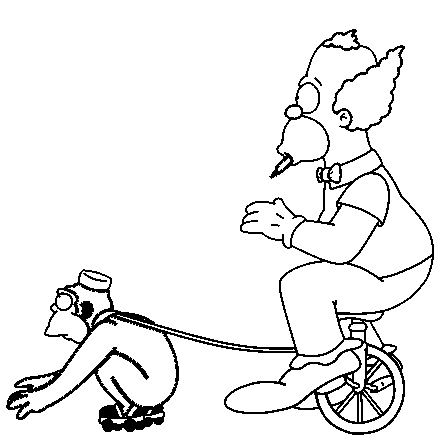 Coloriage Dessin Simpson Krusty Sur Un Unicycle Et Teeny - Simpson à imprimer