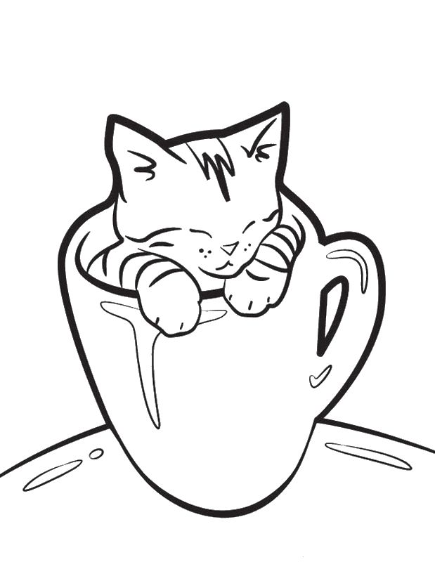 Coloriage Dessin Tasse A Café Humour Avec Un Chat - Café à imprimer