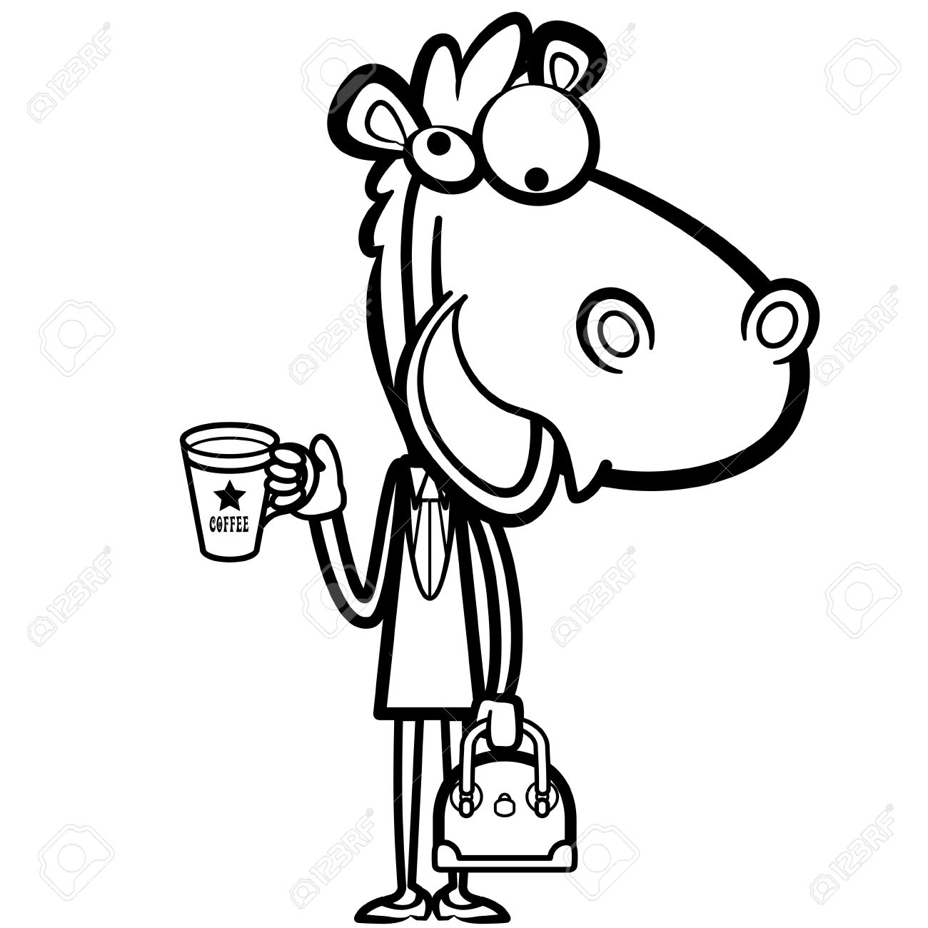 Coloriage Dessin Tasse A Café Humour Avecun Cheval Et Son Porte Document - Café à imprimer