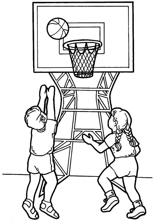 Coloriage Dessin Un Gars Et Une Fille Jouent Au Basket Ball - Basketball à imprimer