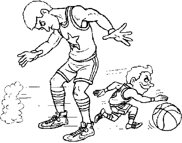 Coloriage Dessin Un Petit Joueur Passe En Dessous Des Jambes D'Un Autre Joueur - Basketball à imprimer