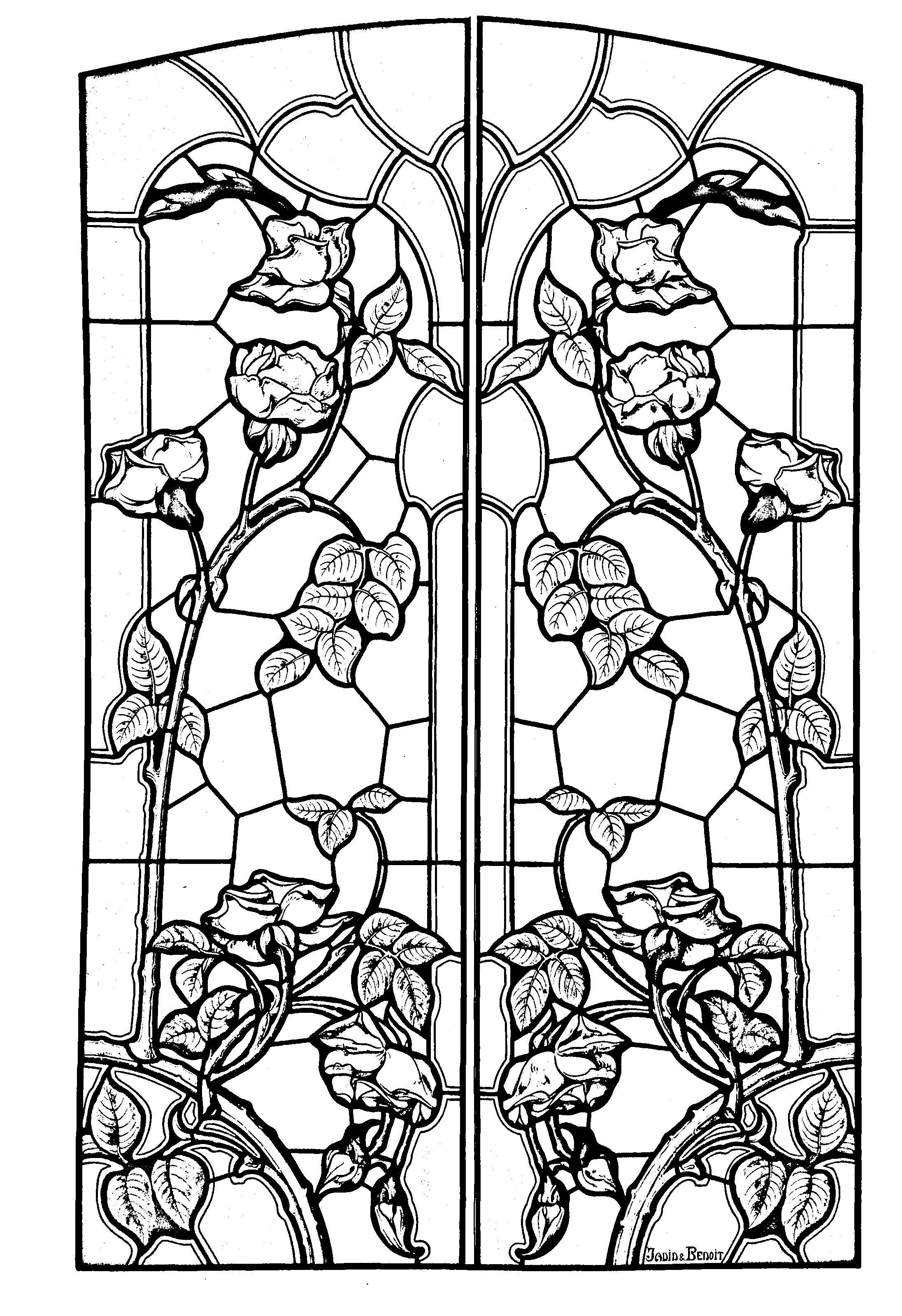 Coloriage Dessin Vitrail Style Art Nouveau - Art à imprimer