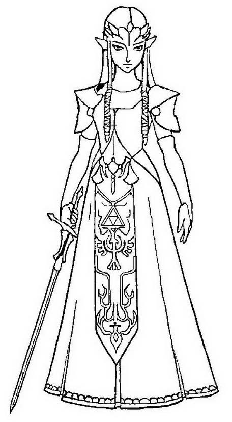 Coloriage Link épée brandissant en action - Zelda à imprimer