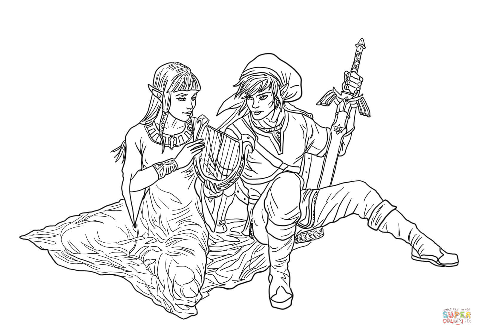 Coloriage Princesse Zelda en robe royale - Zelda à imprimer