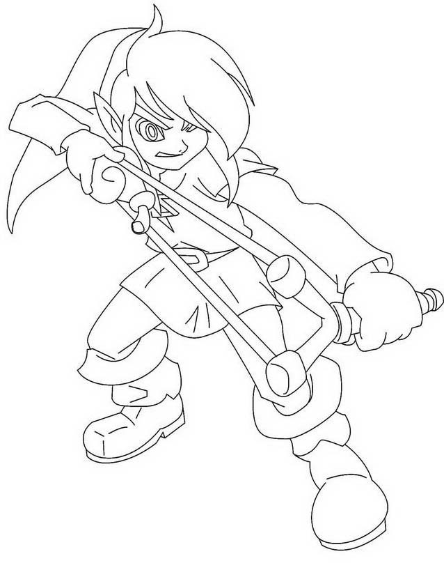 Coloriage Guerrier Zelda en action héroïque - Zelda à imprimer
