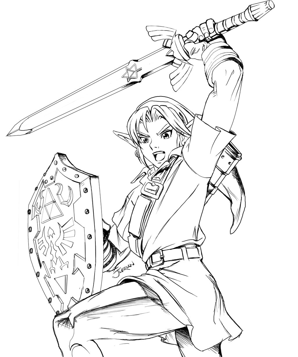 Coloriage Link avec son bouclier Zelda - Zelda à imprimer