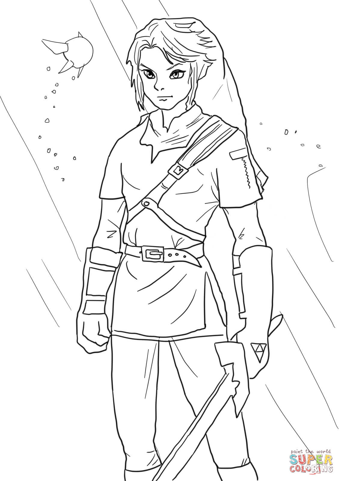 Coloriage Zelda en armure royale et couronne - Zelda à imprimer