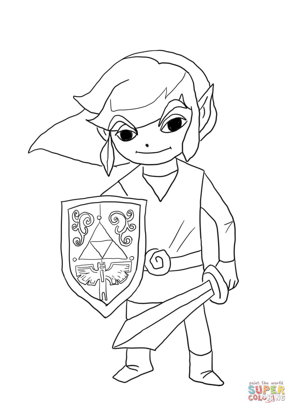 Coloriage Link combattant avec l'épée de légende - Zelda à imprimer