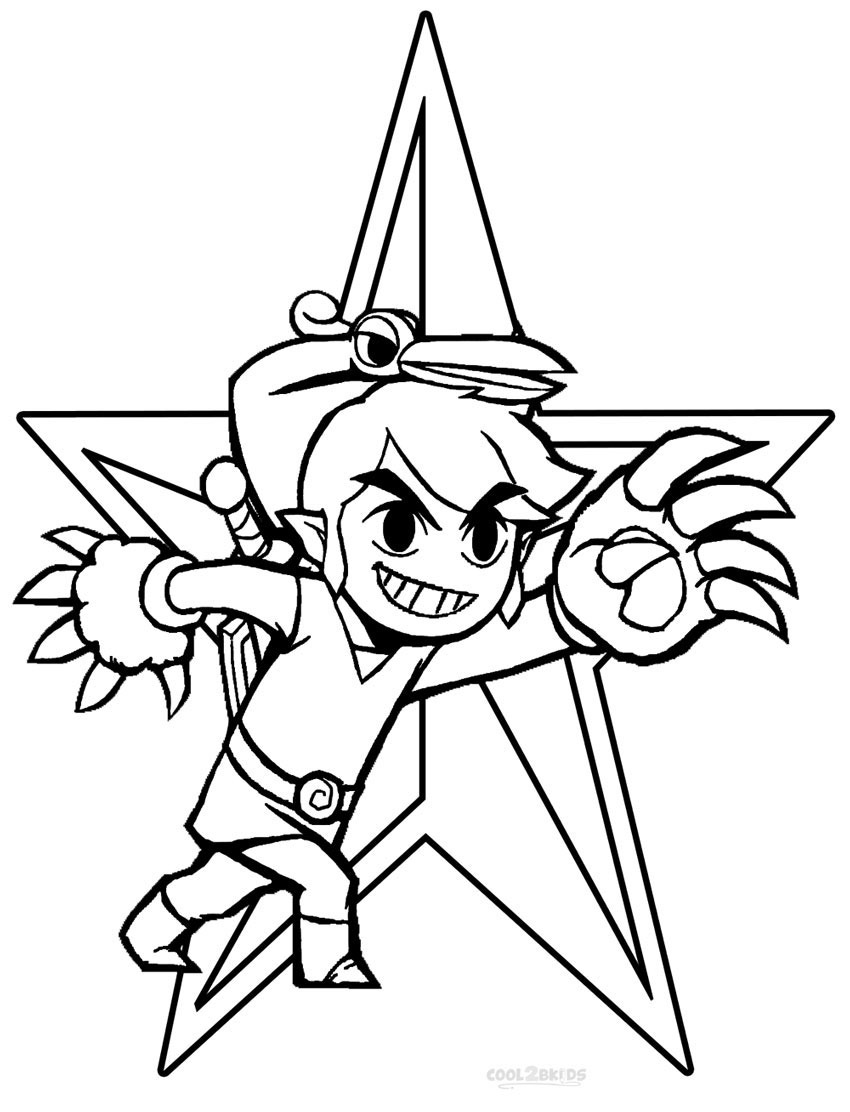 Coloriage Link brandissant l'épée sacrée de Zelda - Zelda à imprimer