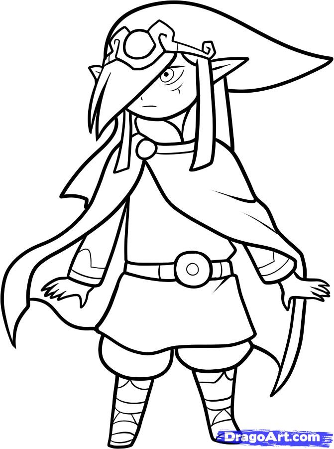 Coloriage Link explorant la forêt de Hyrule - Zelda à imprimer