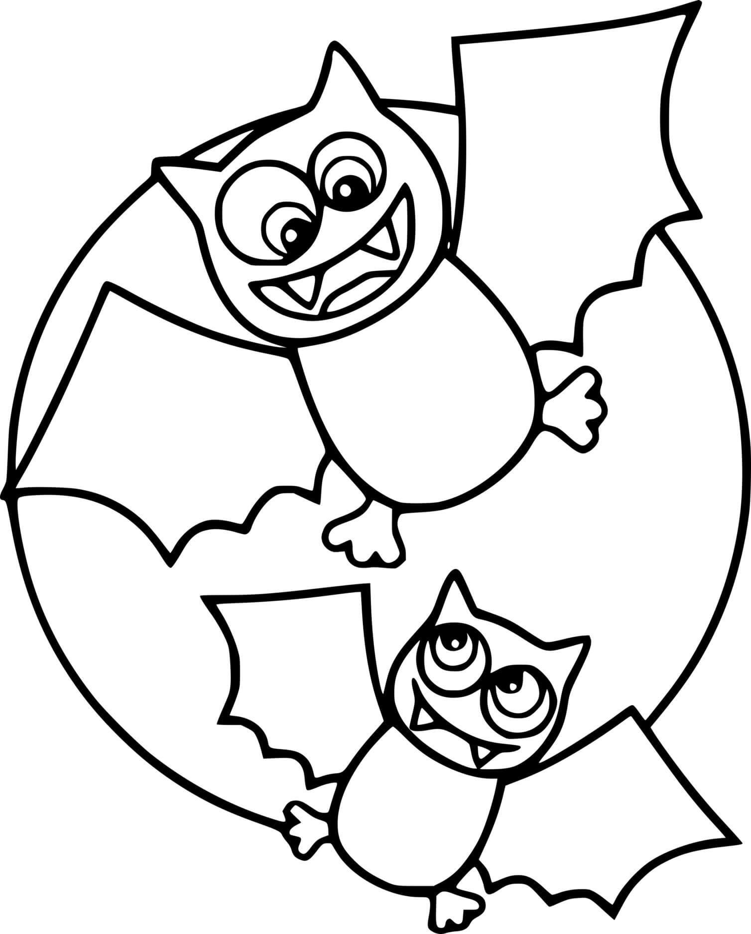 Coloriage Deux Chauve-Souris Sous la Lune - Halloween chauve souris à imprimer