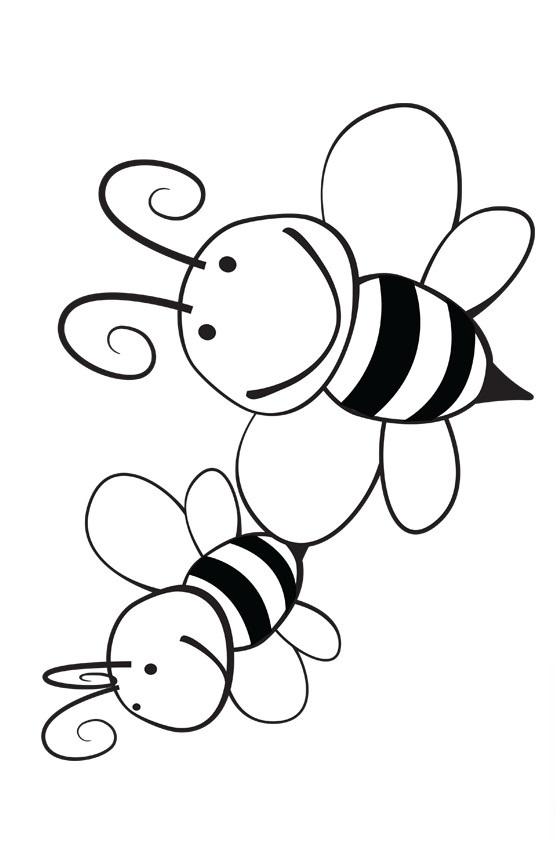 Coloriage Deux Abeilles Souriantes - Abeille à imprimer