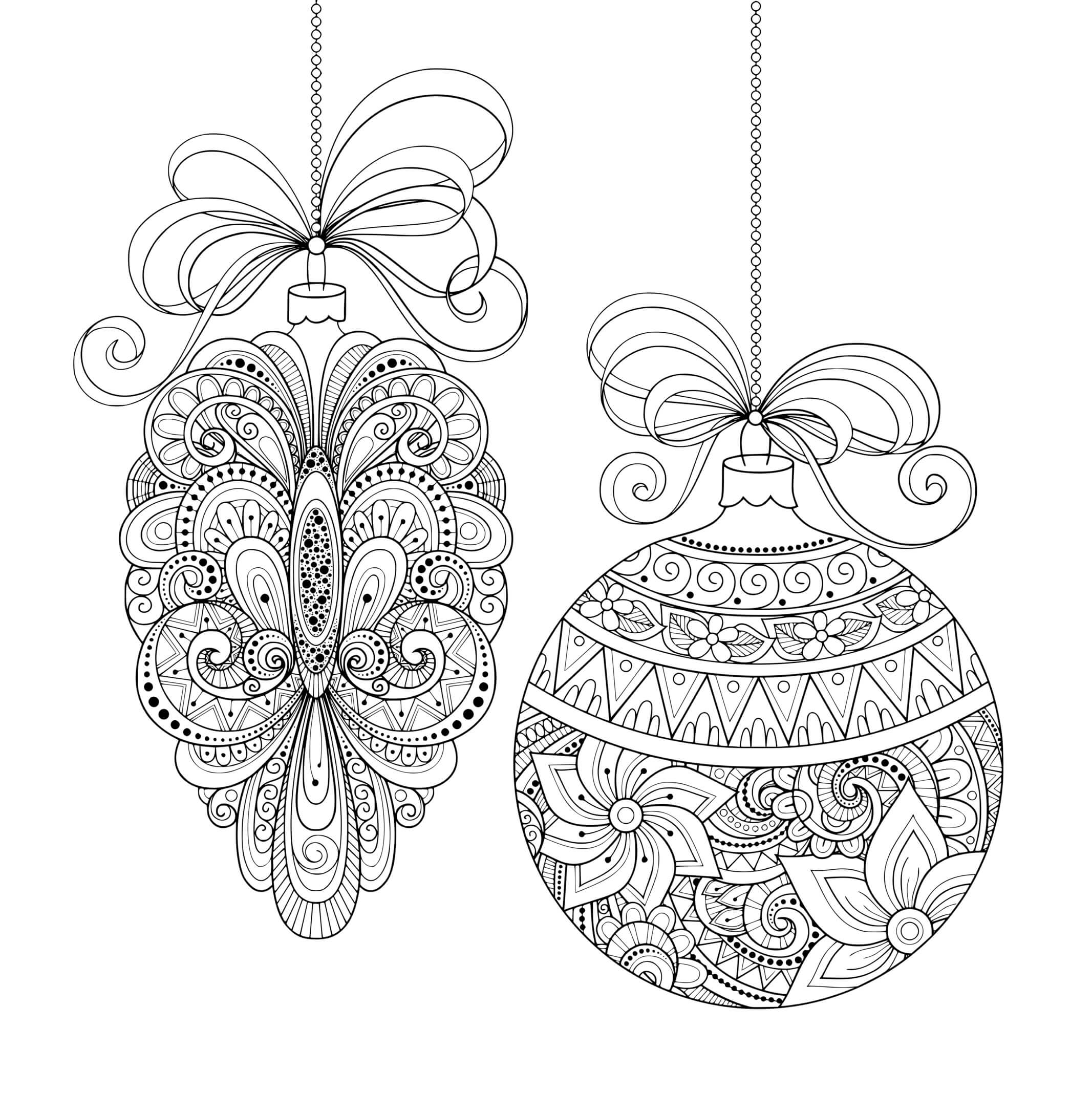 Coloriage Deux Boules De Noël Adulte - Boule de Noël à imprimer