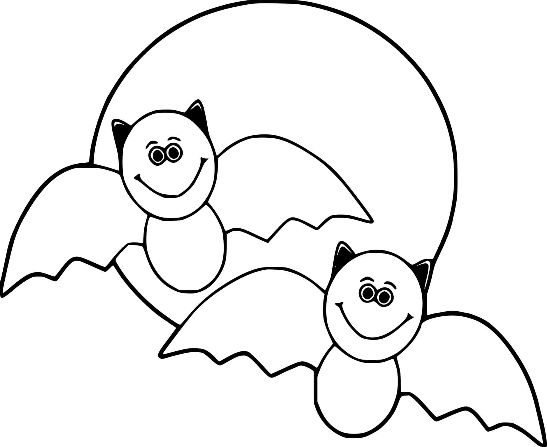Coloriage Deux Chauve Souriss Dans Les Airs Avec La Lune - Halloween chauve souris à imprimer