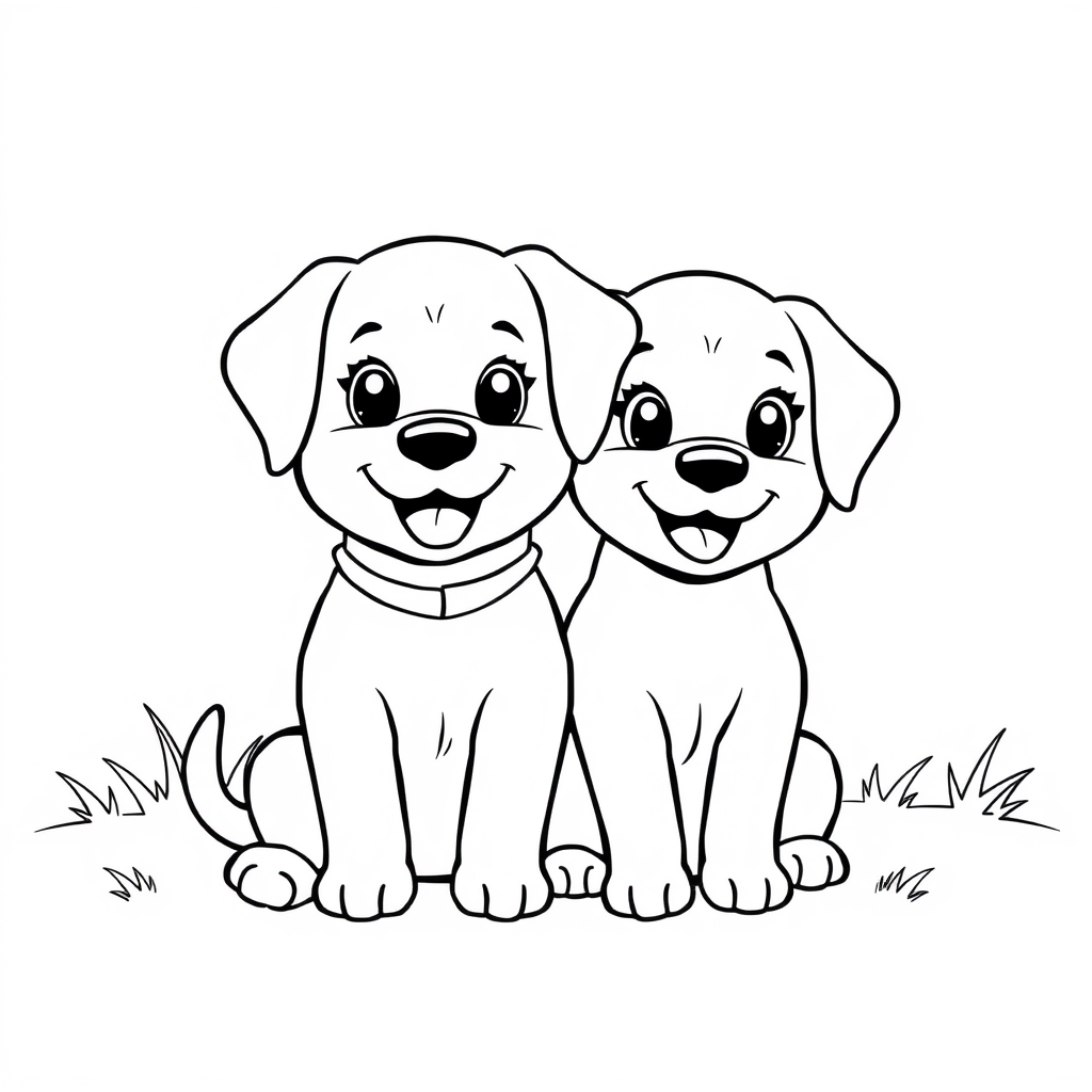 Coloriage Deux Chien Kawaii Kawaiis Labradors Jumeaux - Chien kawaii à imprimer