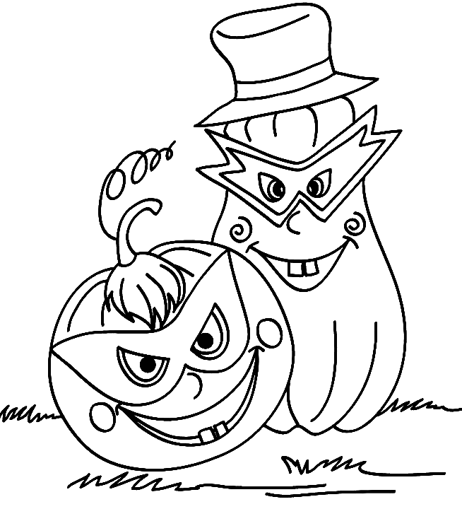 Coloriage Deux Citrouilles Deguisees Pour Halloween - Halloween citrouille à imprimer