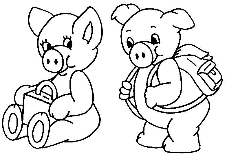 Coloriage Deux Cochon Vont A L'École - École à imprimer