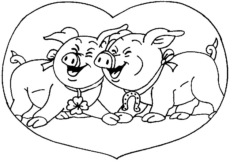 Coloriage Deux Cochons Dans Un Cœur - Animaux à imprimer