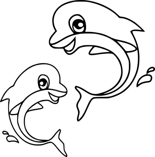 Coloriage Deux Dauphins Bébé - Animaux de la mer à imprimer