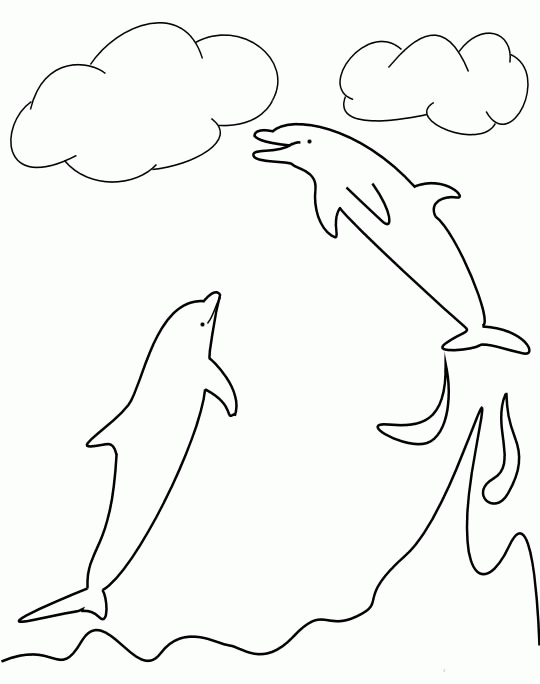 Coloriage Deux Dauphins Et Nuages - Animaux à imprimer