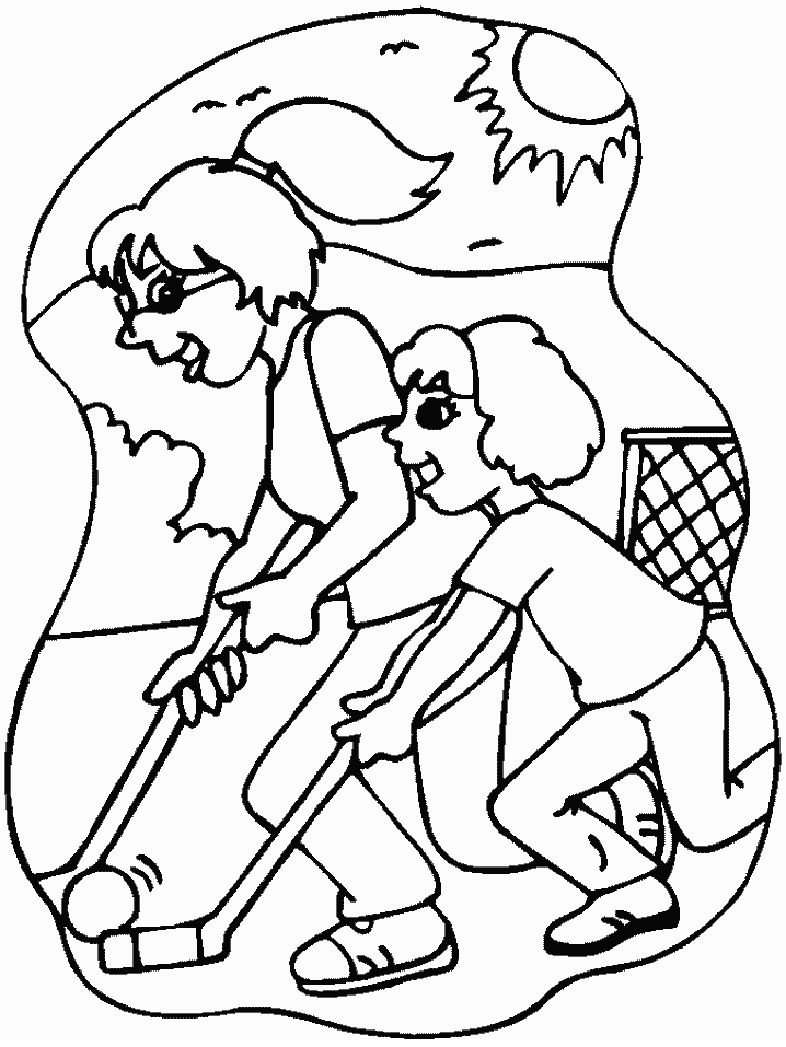 Coloriage Deux Filles Jouent Au Hockey Sur Gazon - Hockey à imprimer