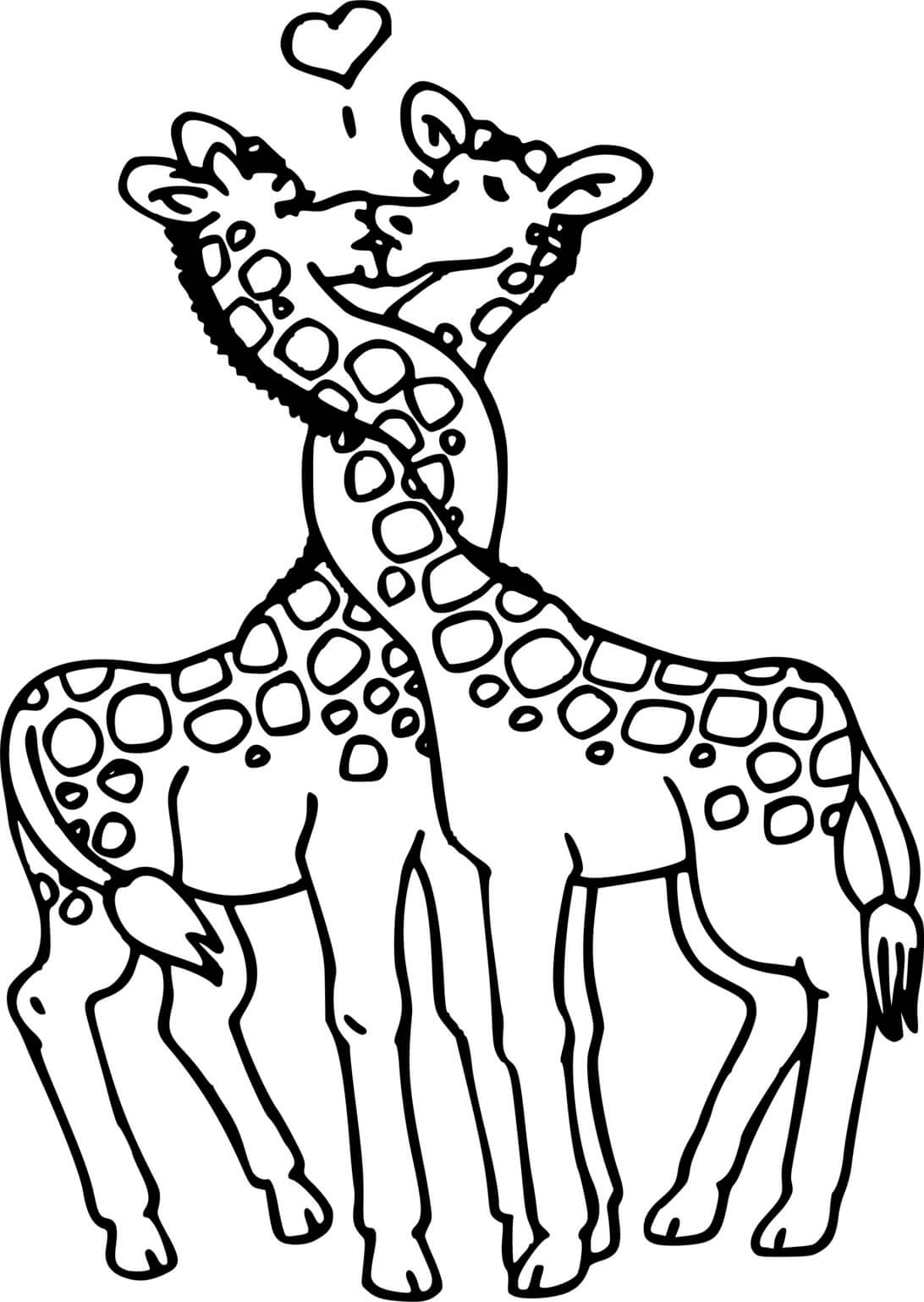 Coloriage Deux Girafes S Embrassent - Girafe à imprimer