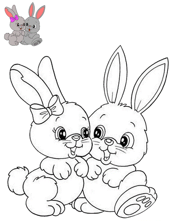 Coloriage Deux Jolies Lapereau Lapins - Lapin de Pâques à imprimer