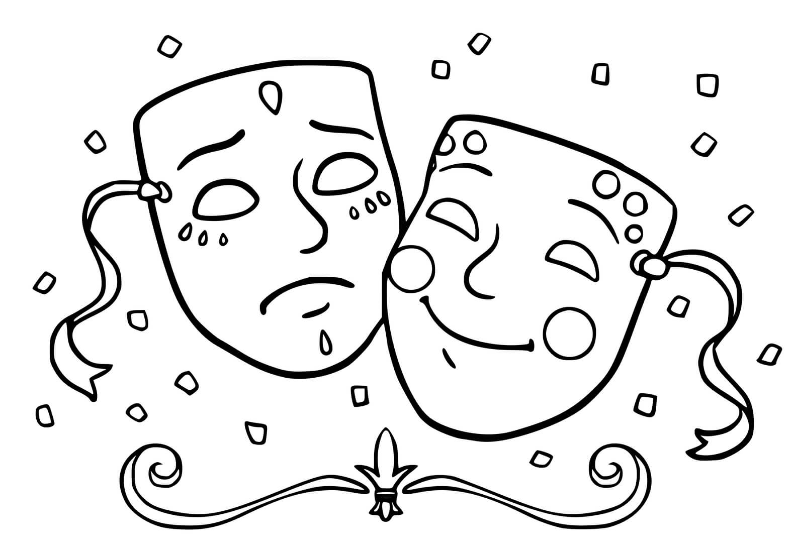Coloriage Deux Masques De Carnaval Triste Et Joyeux - Carnaval à imprimer