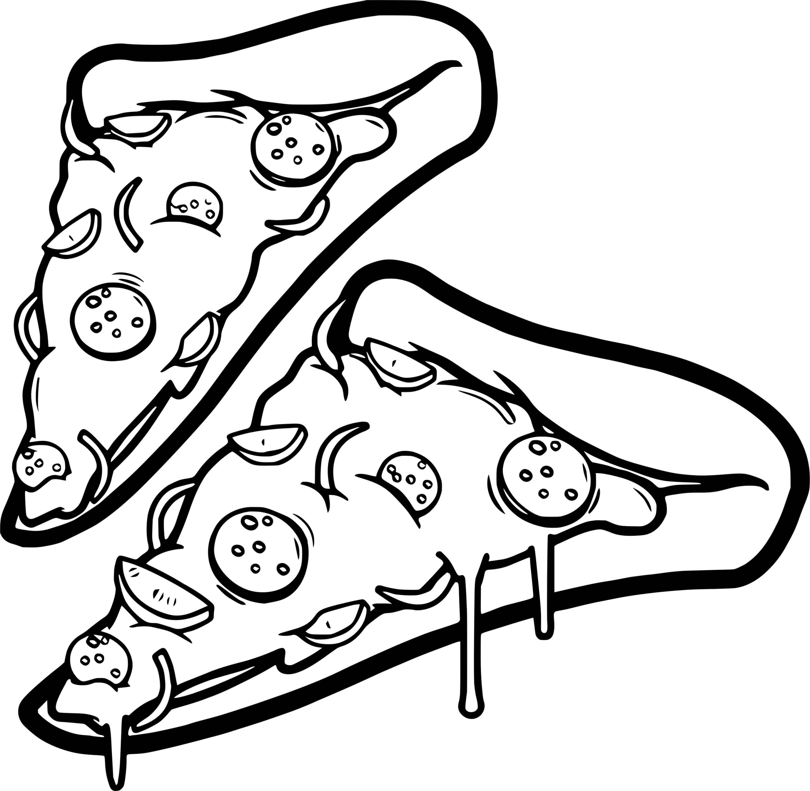 Coloriage Deux Pizzas Fromages Pepperoni - Pizza à imprimer